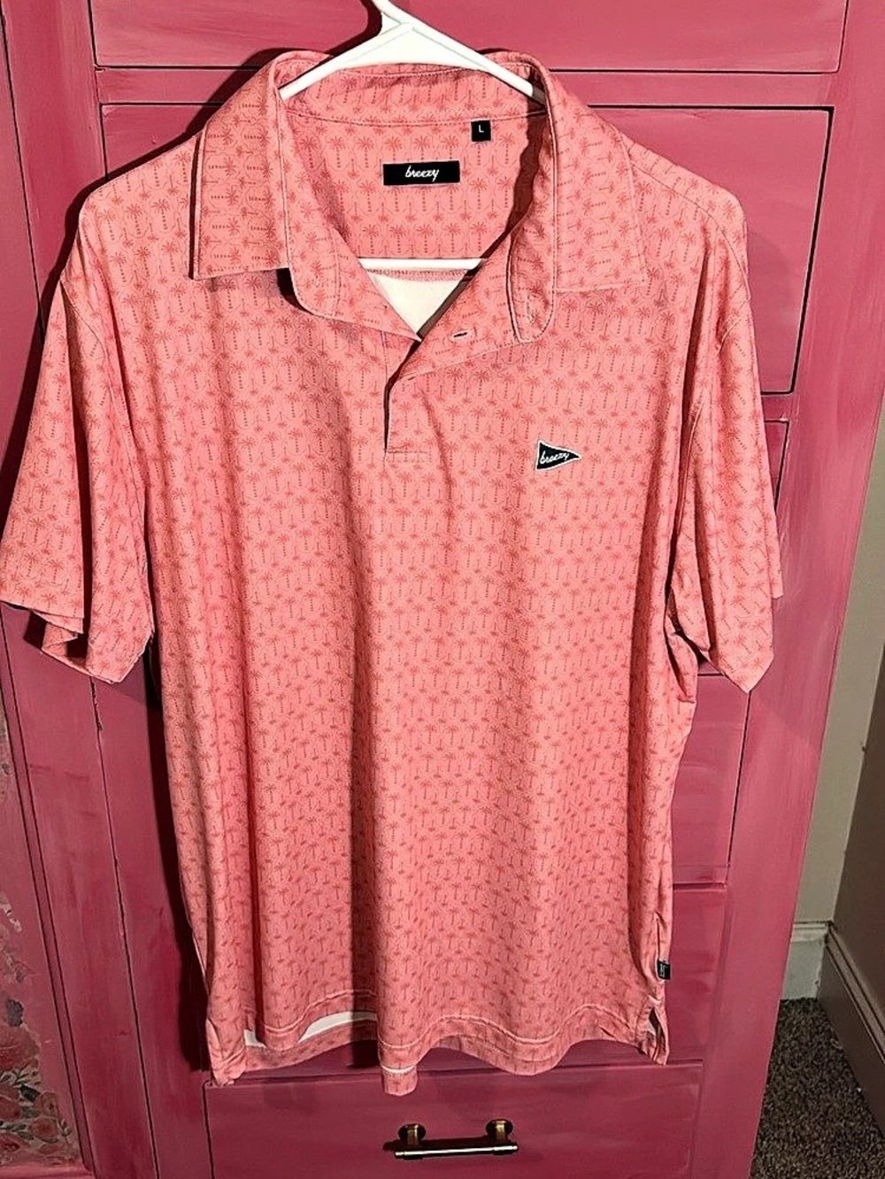 Breezy Men's Pink Geometric Polo